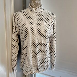 Lands end size medium turtleneck polka dots white black long sleeve shirt